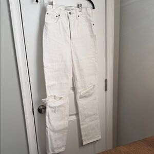 Abercrombie & Fitch White Distressed Straight Leg Jeans